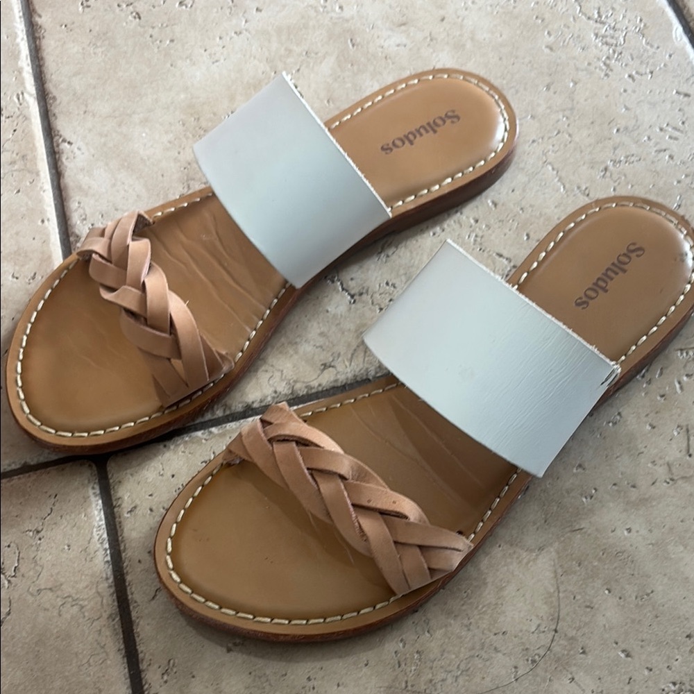 Soludos Tan and White Sandals with Braided Detail Size 8